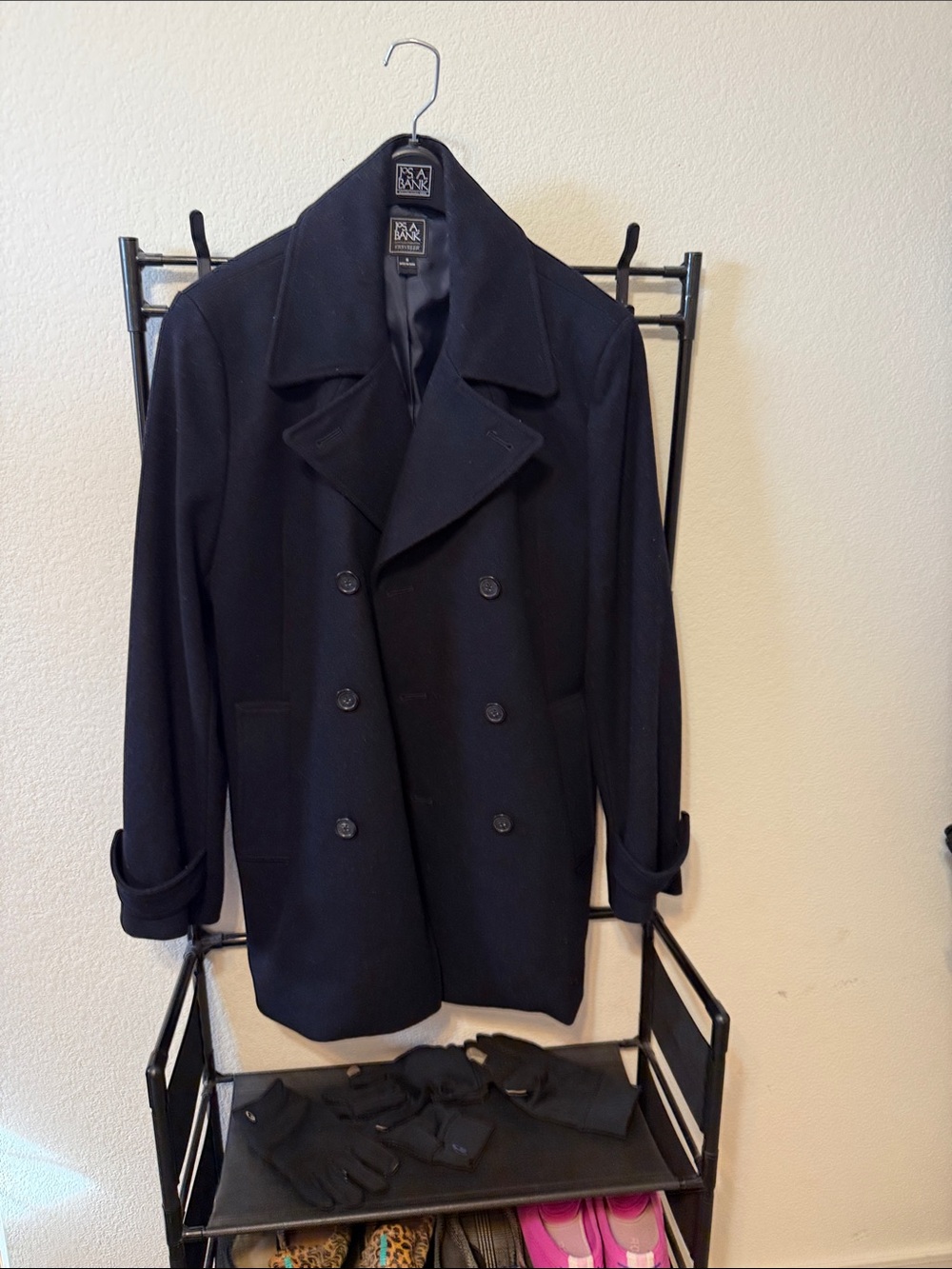 Jos A Bank Traveler Men's Double-Breasted Navy Peacoat